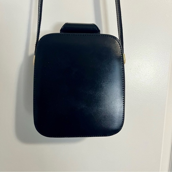 Vintage Navy Structured Box Crossbody Bag – Minimalist 90s Hard Shell Purse - Picture 1 of 14